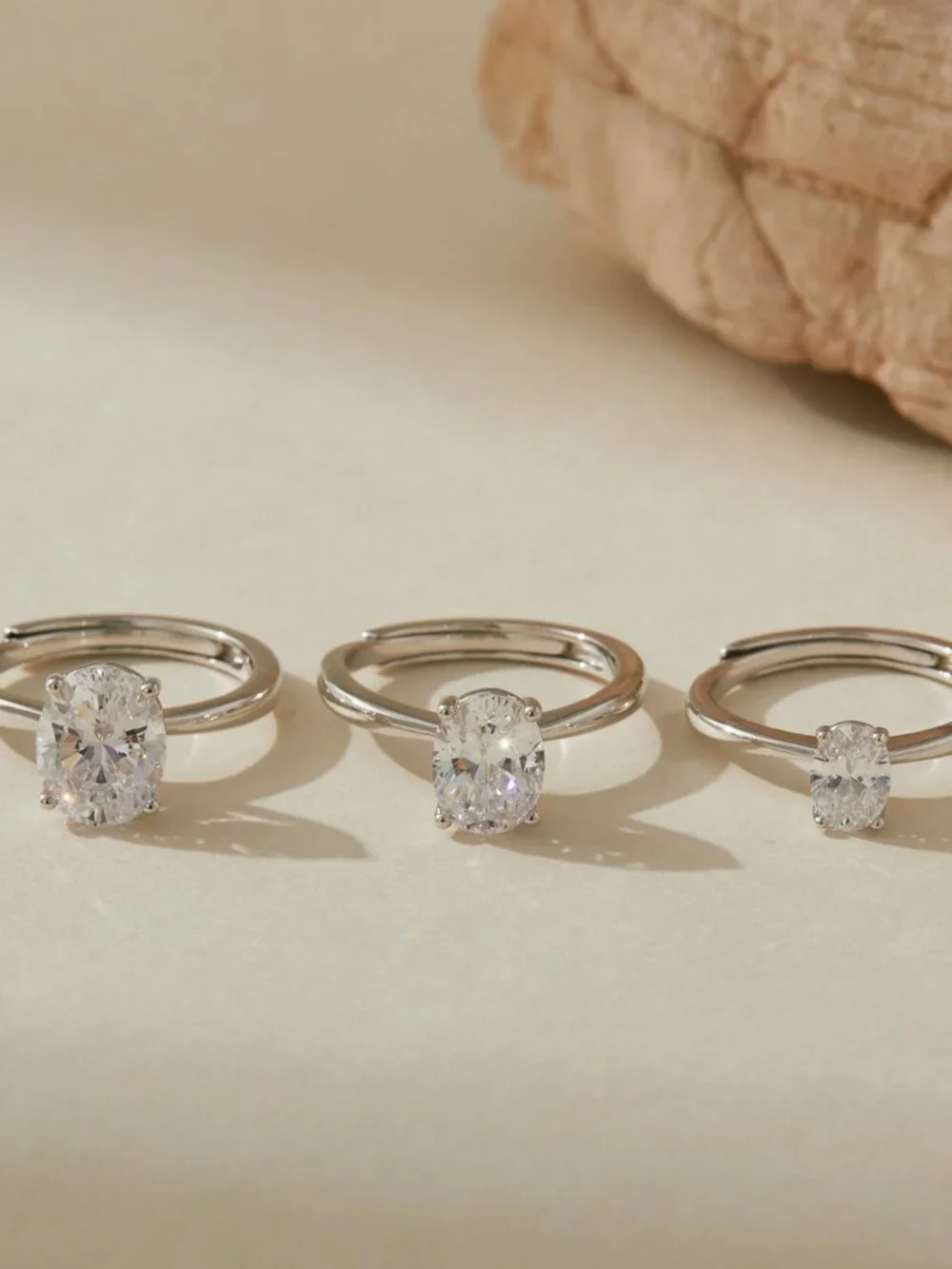 Sterling Silver Oval CZ Solitaire Ring 3ct Adjustable Band Museori - Picture 2 of 7